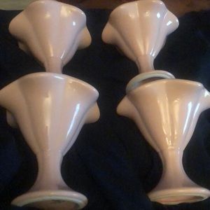 Pink Ceramic Dessert Dishes Ruffled Top Set of 4